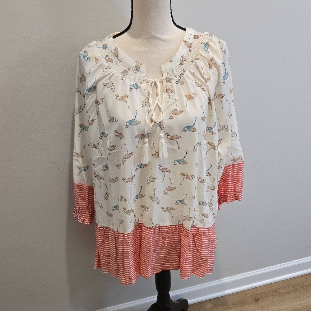 Ellison Cream and Blue Patterned Top